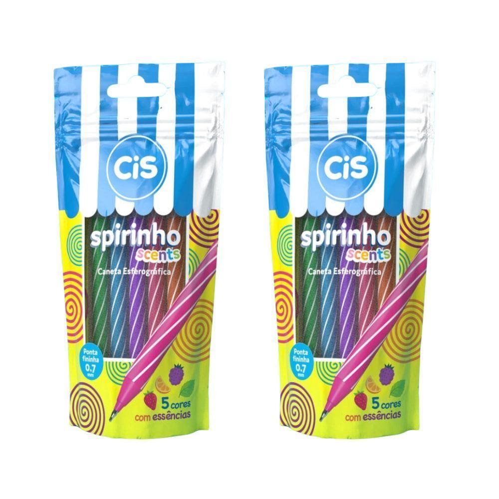 Kit 2 Blister Caneta Esferográfica Mini Cis Spirinho Scents Com Cheirinho Com 5 Cores