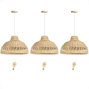 Kit 3 Pendente Fibra Natural Rattan Palha Lanchonete Nat83 +