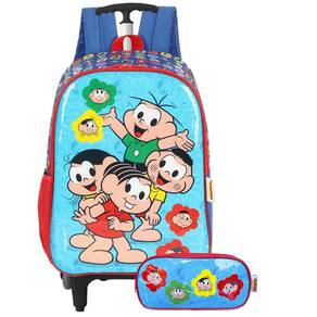 Mochila Turma Da Monica Rodinhas Com Estojo Escolar Duplo