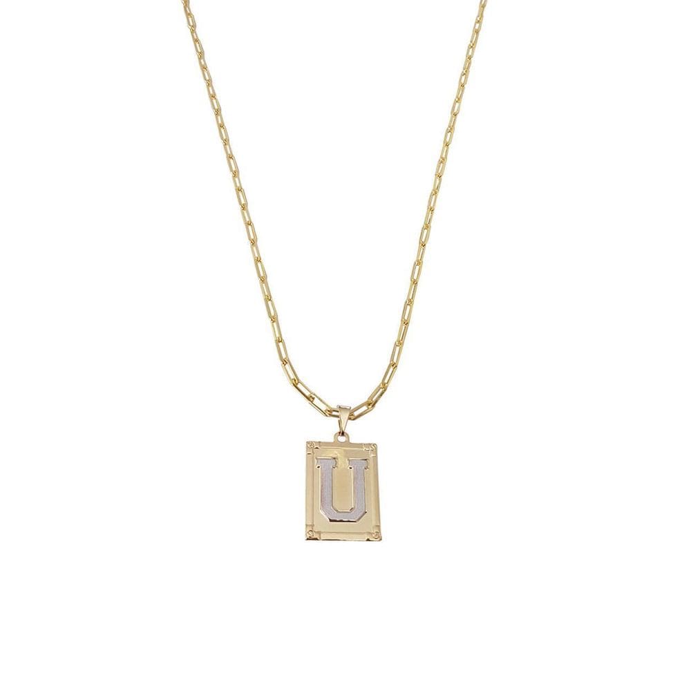Cordão 45Cm Masculino Feminino Pingente Letra U Banhado Ouro