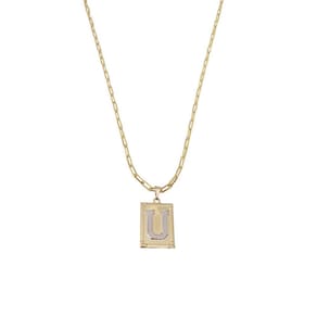 Cordão 45Cm Masculino Feminino Pingente Letra U Banhado Ouro