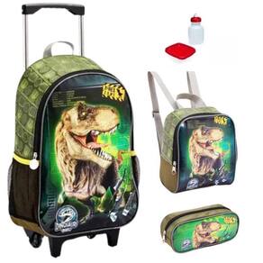Kit Mochila Escolar Dinossauro T-Rex Rodinha Tam G Infantil