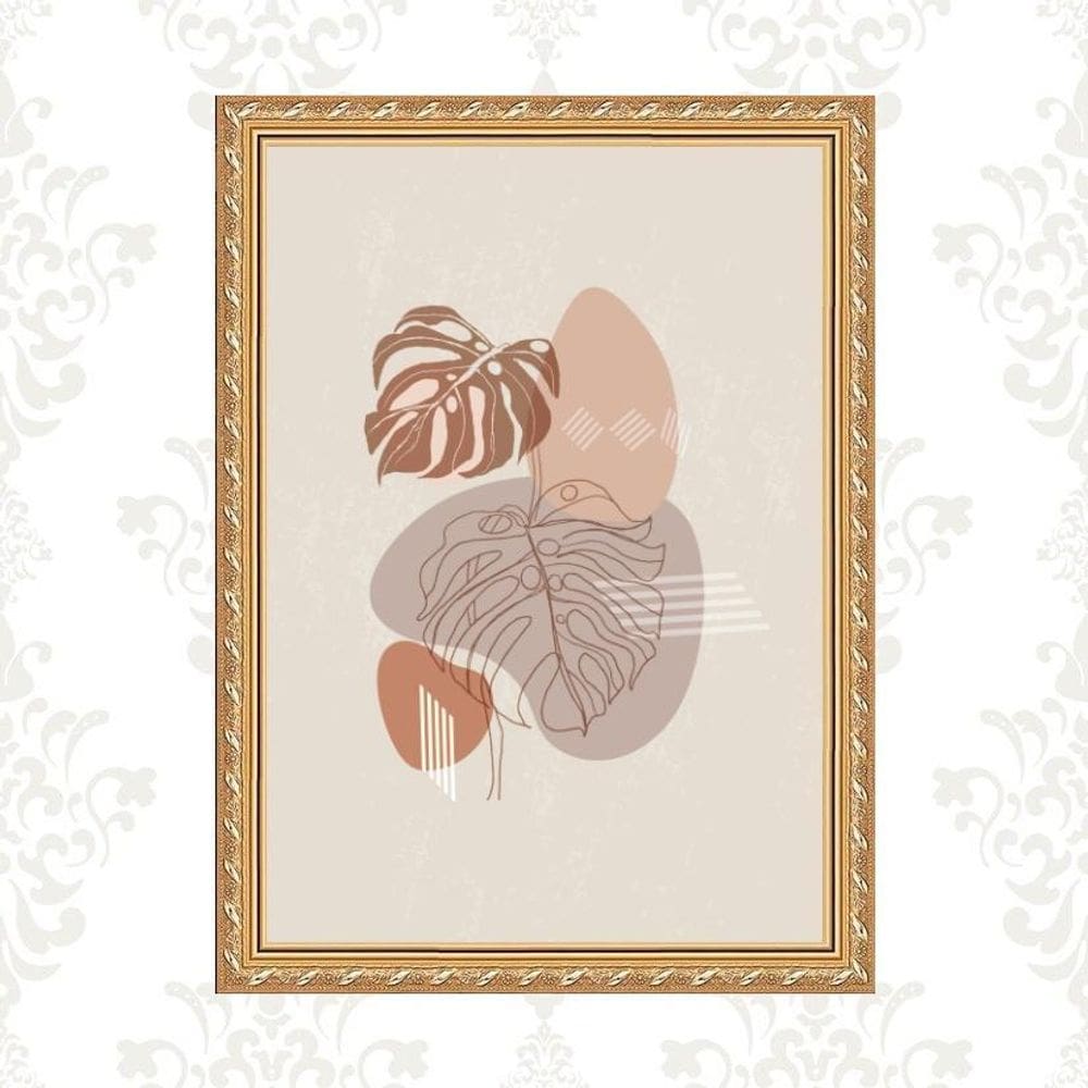 Quadro Moldura Dourada Boho Folhas 33X24Cm