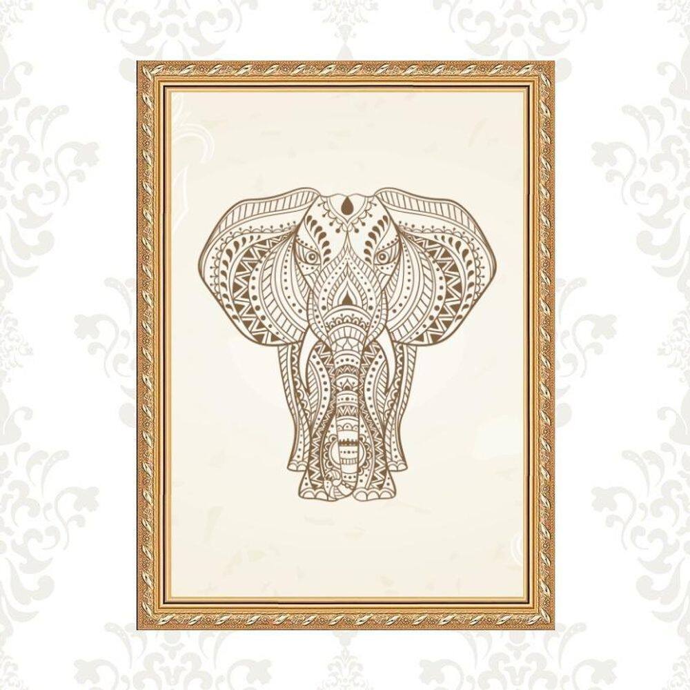 Quadro Moldura Dourada Elefante Indiano 24X18Cm
