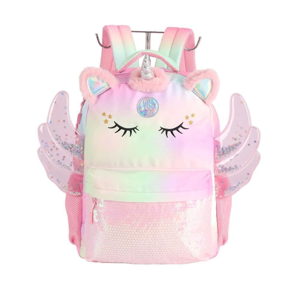 Mochila De Costas Lançamento Unicórnio Com Asa Rosa - Luxcel