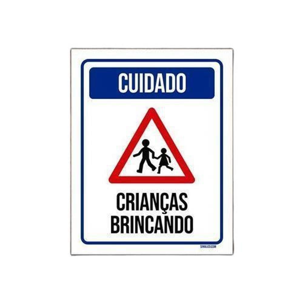 Placa De Sinalização - Cuidado Crianças Brincando 36X46