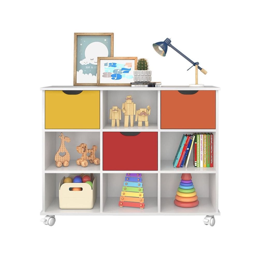 Nicho Organizador Multiuso Quarto Escritório Livros Brinquedos 3 Gavetas 4 Rodízios 1478
