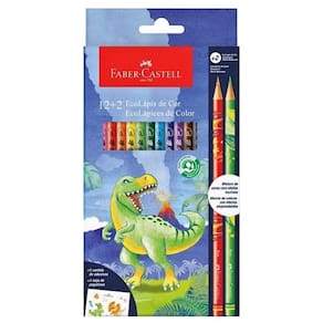 Lápis De Cor Redondo 12+2 Cores Faber-castell Dinossauro