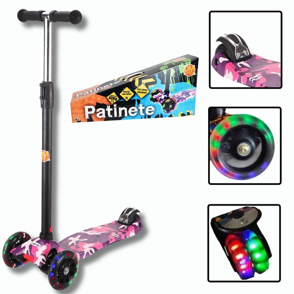 Patinete Infantil Flash Radical Camuflado 3 Rodas Luz Led