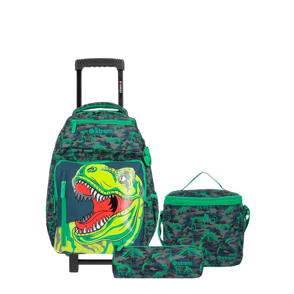 Kit Mochila Infantil Xtrem New Run Pack 4XT Verde Dinossauro, Lancheira + Estojo, SAMSONITE