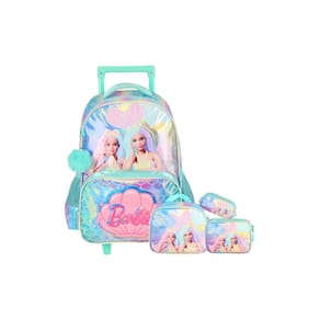 Kit Mochila Rodinha+Lancheira+Estojos Barbie Brilho - Verde