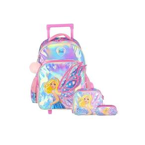 Kit Mochila Rodinha+Lancheira+Estojo Triplo Barbie - Rosa