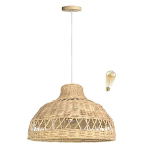 Pendente Boho Fibra Natural Rattan Bancada Nat83 + Led