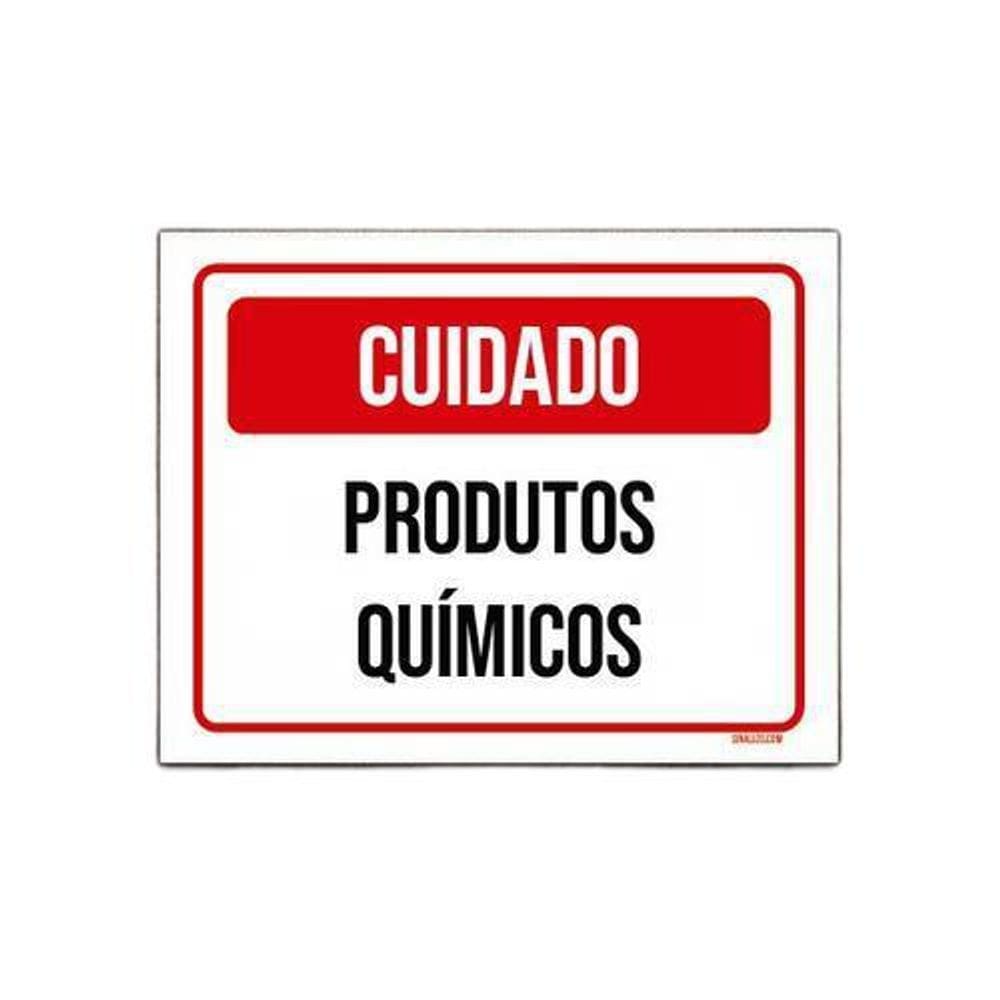 Placa Sinalização Cuidado Produtos Químicos Vermelha 36X46
