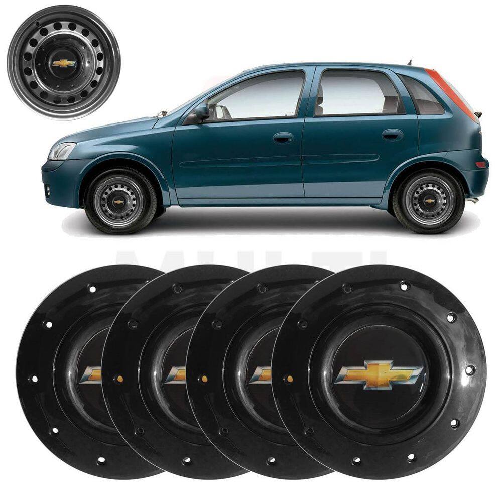 4X Calota Centro Roda Aro 14 Corsa Hatch 2002 A 2012 Preto