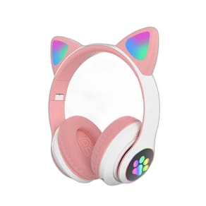 Fone De Ouvido Gatinho Bluetooth Rosa Led Meninas Infantil