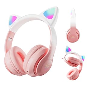 Fone De Ouvido Gatinho Bluetooth Rosa Led Meninas Infantil