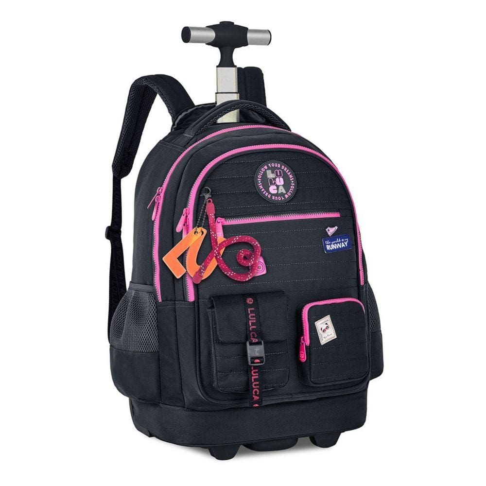 Mochila De Rodinhas Luluca Juvenil Escolar Meninas - Preto