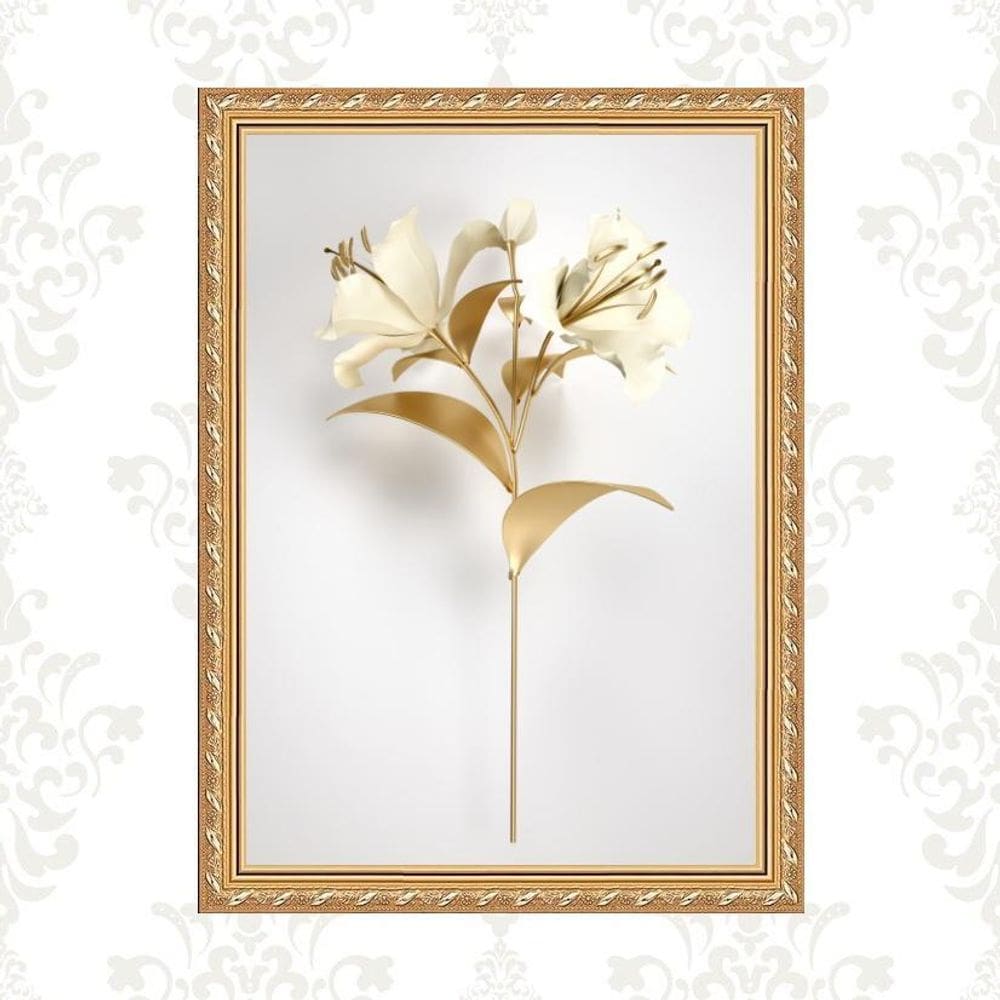 Quadro Moldura Dourada Flor Ouro 24X18Cm