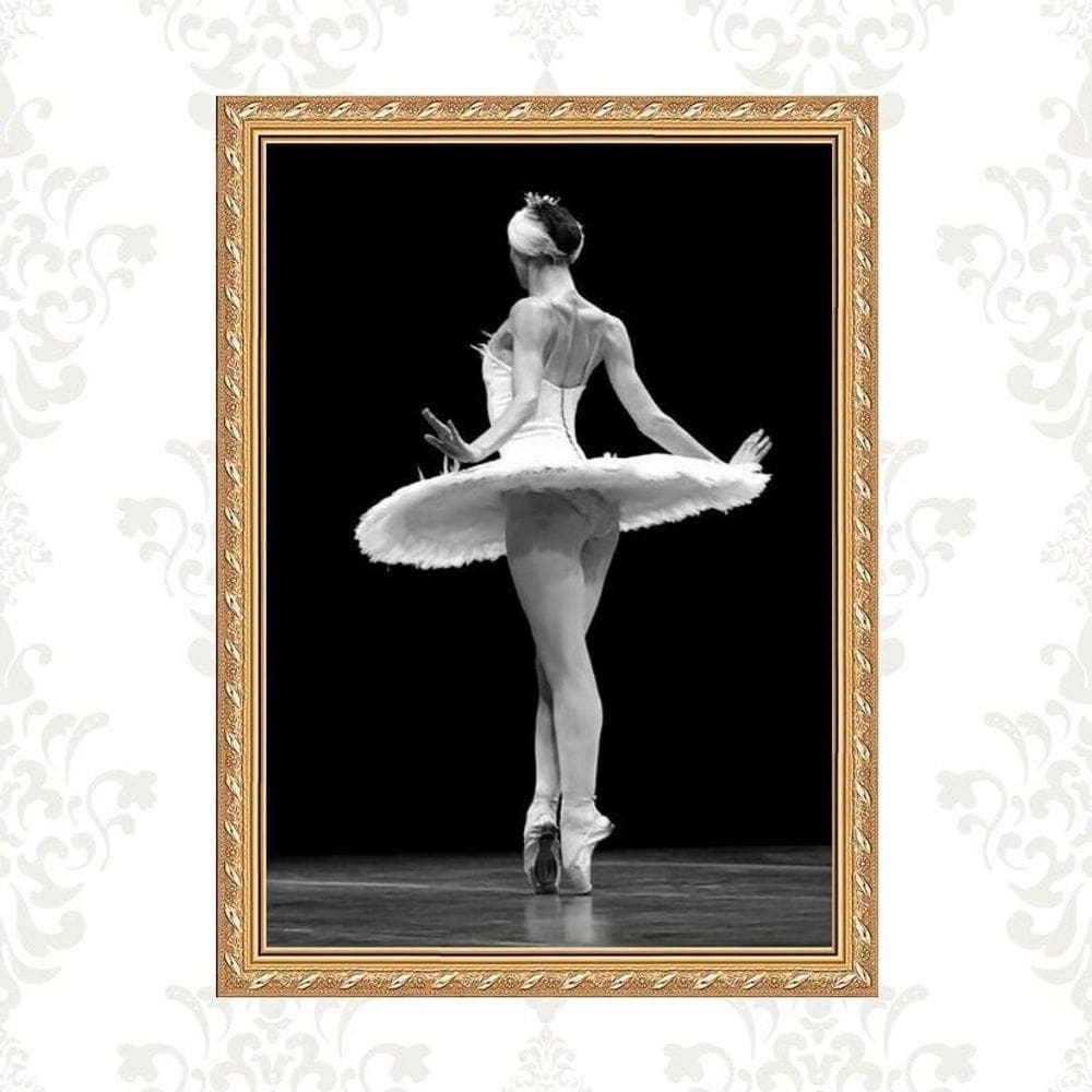 Quadro Moldura Dourada Fotografia Bailarina 45X34Cm
