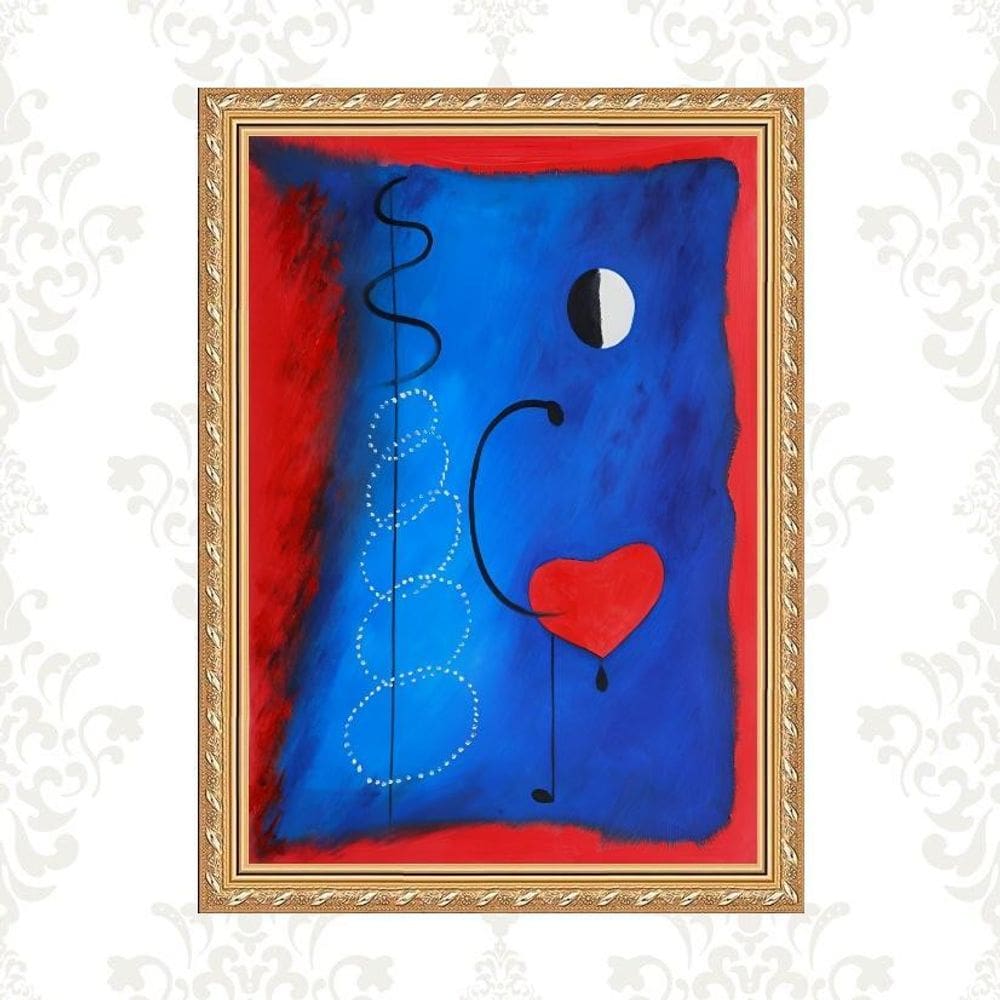 Quadro Moldura Dourada Miró - Coração 45X34Cm