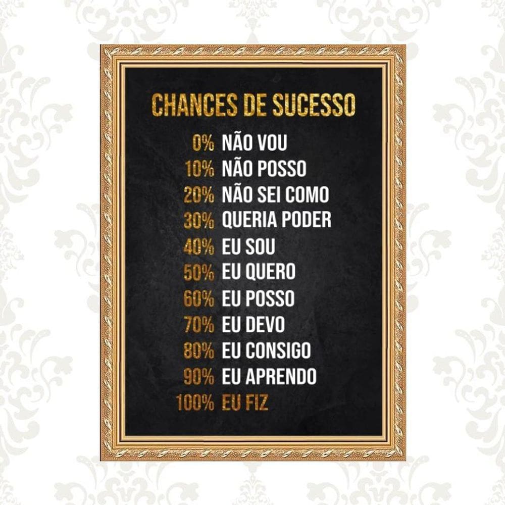 Quadro Moldura Dourada Chances Sucesso 24X18Cm