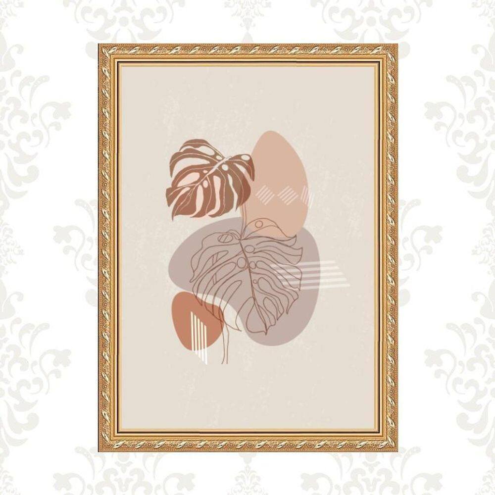 Quadro Moldura Dourada Boho Folhas 24X18Cm