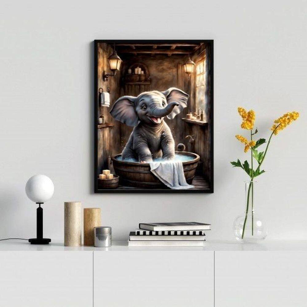 Quadro Banheiro Elefantinho Tomando Banho 33X24Cm