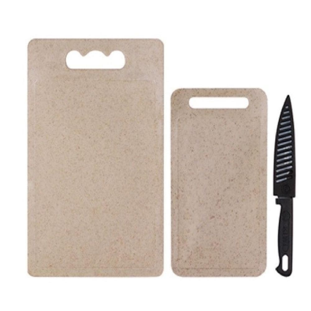 Kit Tábuas Para Corte Com 2 Tabuas E Uma 1 Faca Bege