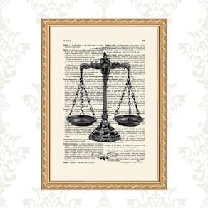 Quadro Moldura Dourada Balança Da Justiça 24X18Cm