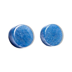 Brinco Botton Pedra Quartzo Azul Pino Tarraxa Banho Dourado