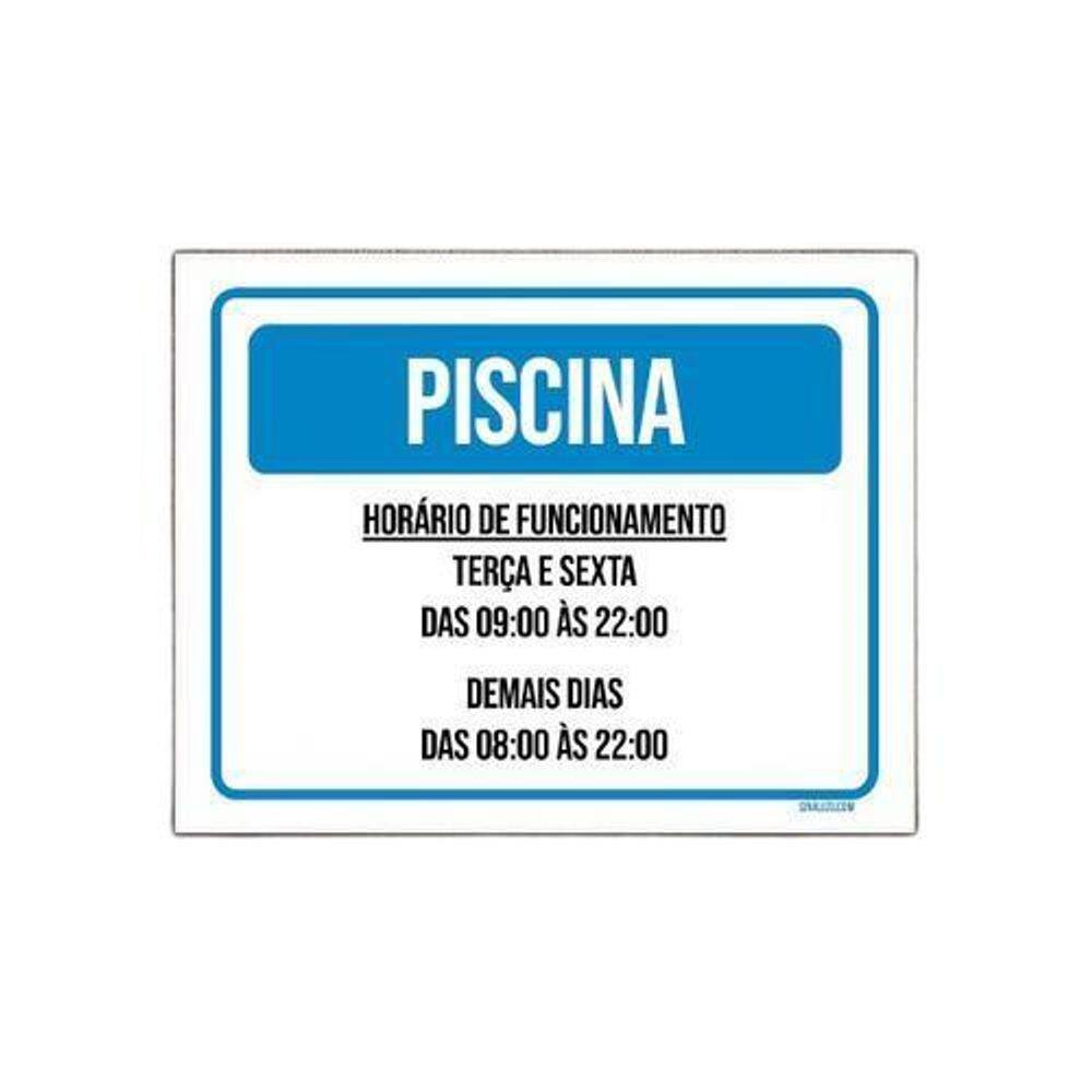 Kit 10 Placa Sinalização - Piscina Horário Terça Sexta