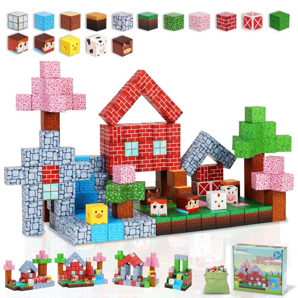 Conjunto de blocos magnéticos Gleamkid Ranch Mine Craft 111 peças para crianças