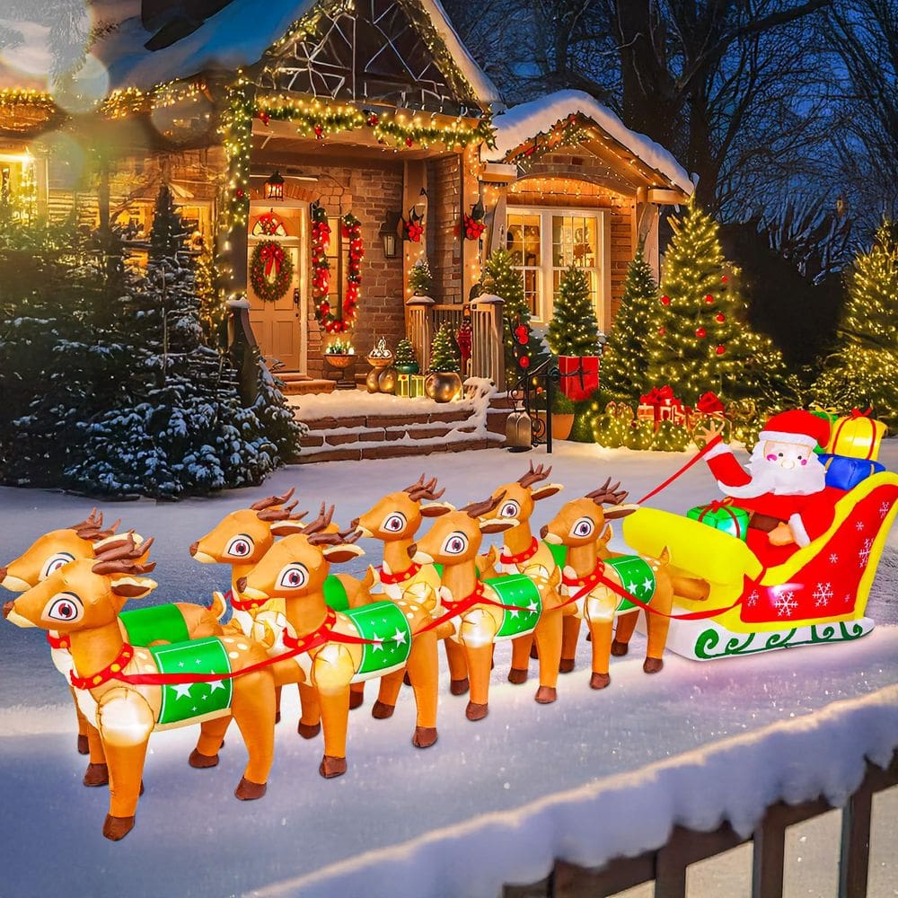 MGParty inflável de Natal de 12 pés com rena de Papai Noel LE