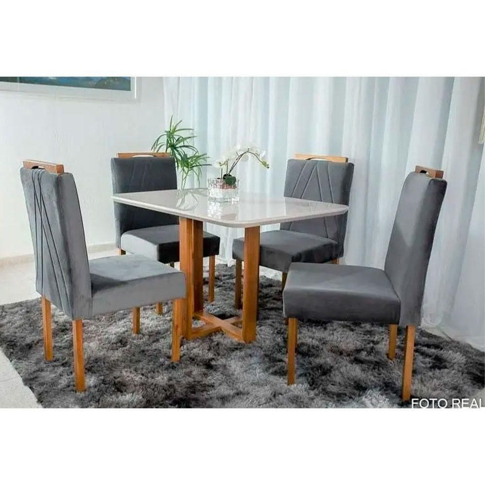 Mesa de Jantar Lisy com 4 Cadeiras Safira Móveis Mundial Mel/Cinza