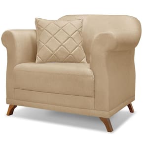 Poltrona Decorativa Retro Polo Com Almofada Linho Dourado Ezz Dourado