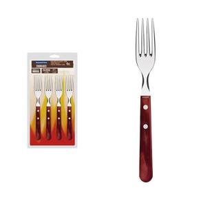 Conjunto Garfos Jumbo Churrasco Tramontina Aço Inox Cabo Vermelho Polywood 4 Peças Tramontina