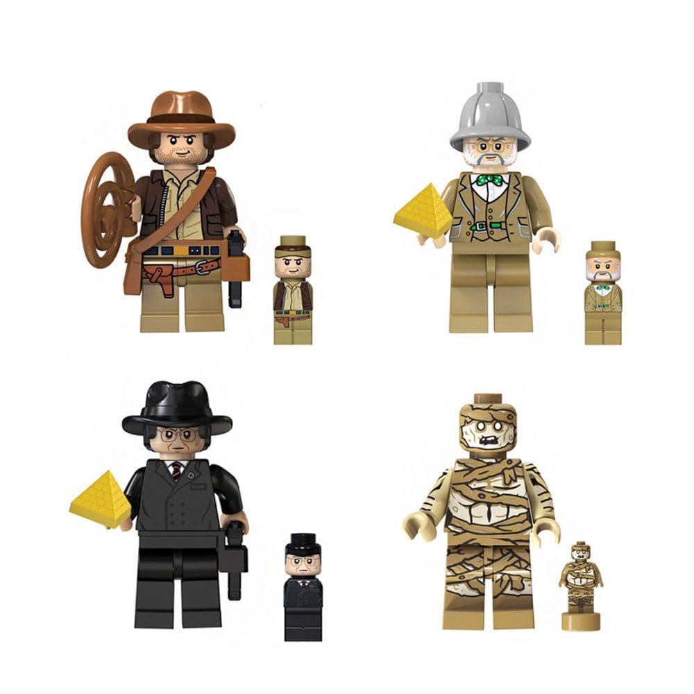 Kit 4 Bonecos Indiana Jones Miniatura Bloco De Montar