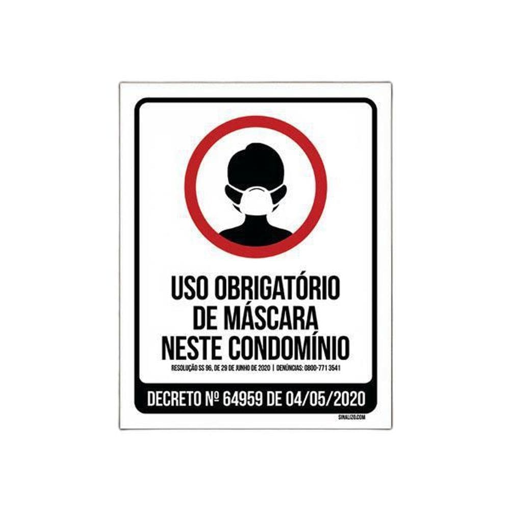 Placa Uso Obrigatório Máscara Proteção Condomínio 18X23