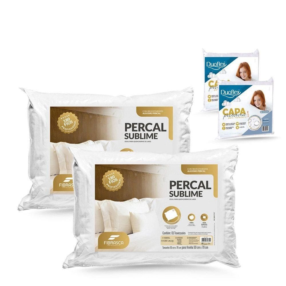 Kit Travesseiro Percal Sublime Fibrasca 2 Unid. Capa Protetora 2 Unid.
