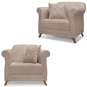Kit 2 Poltronas Decorativas Retro Polo Linho Areia Ezz Areia