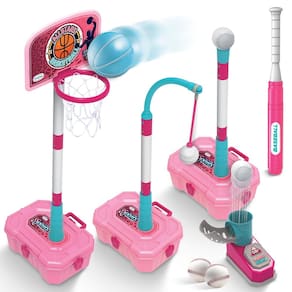 Conjunto de cesta de basquete e bola T OWNONE 1 rosa para meninas de 1 a 5 anos