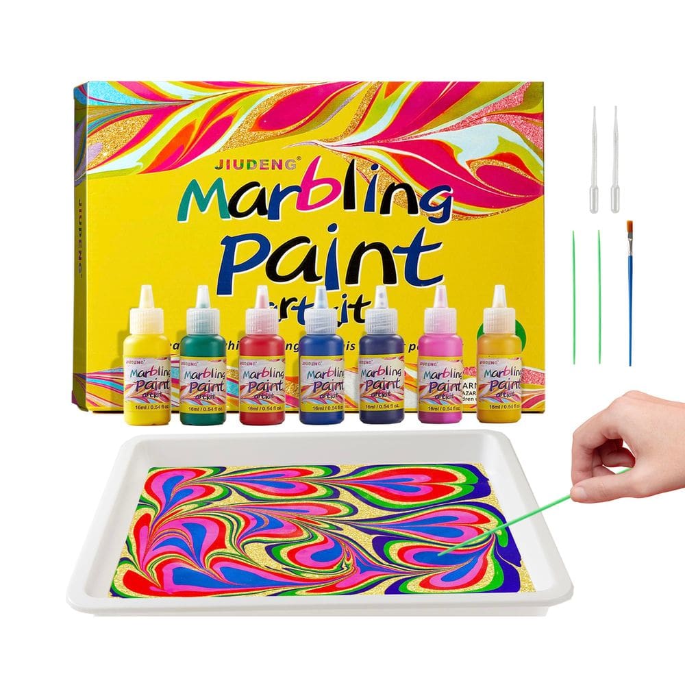 Kit de pintura em marmorização de água JIUDENG para crianças com 7 cores e detalhes