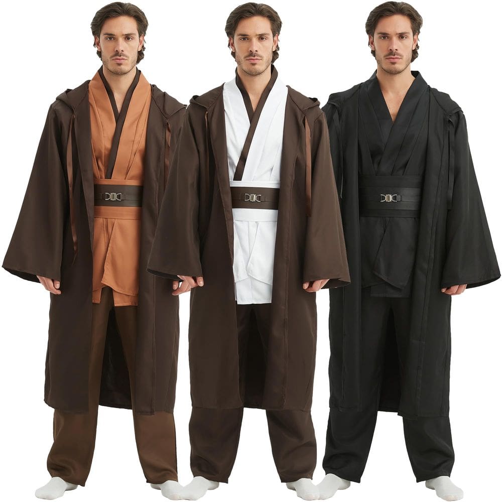 Conjunto de traje de cosplay para adultos, túnica com capuz, marrom de Halloween