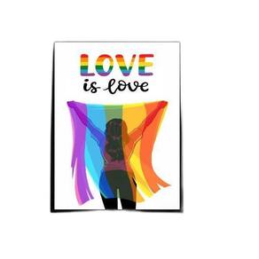 Quadro Lésbica Bandeira Love Is Love 33X24Cm Madeira Branca