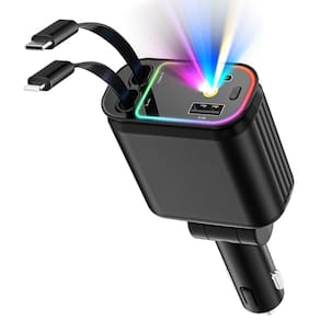 Carregador de carro Crazytree 66W USB C com Starlight 4 em 1 preto