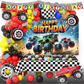 Kit de decoração de festa Monster Huge Truck Birthday com pano de fundo