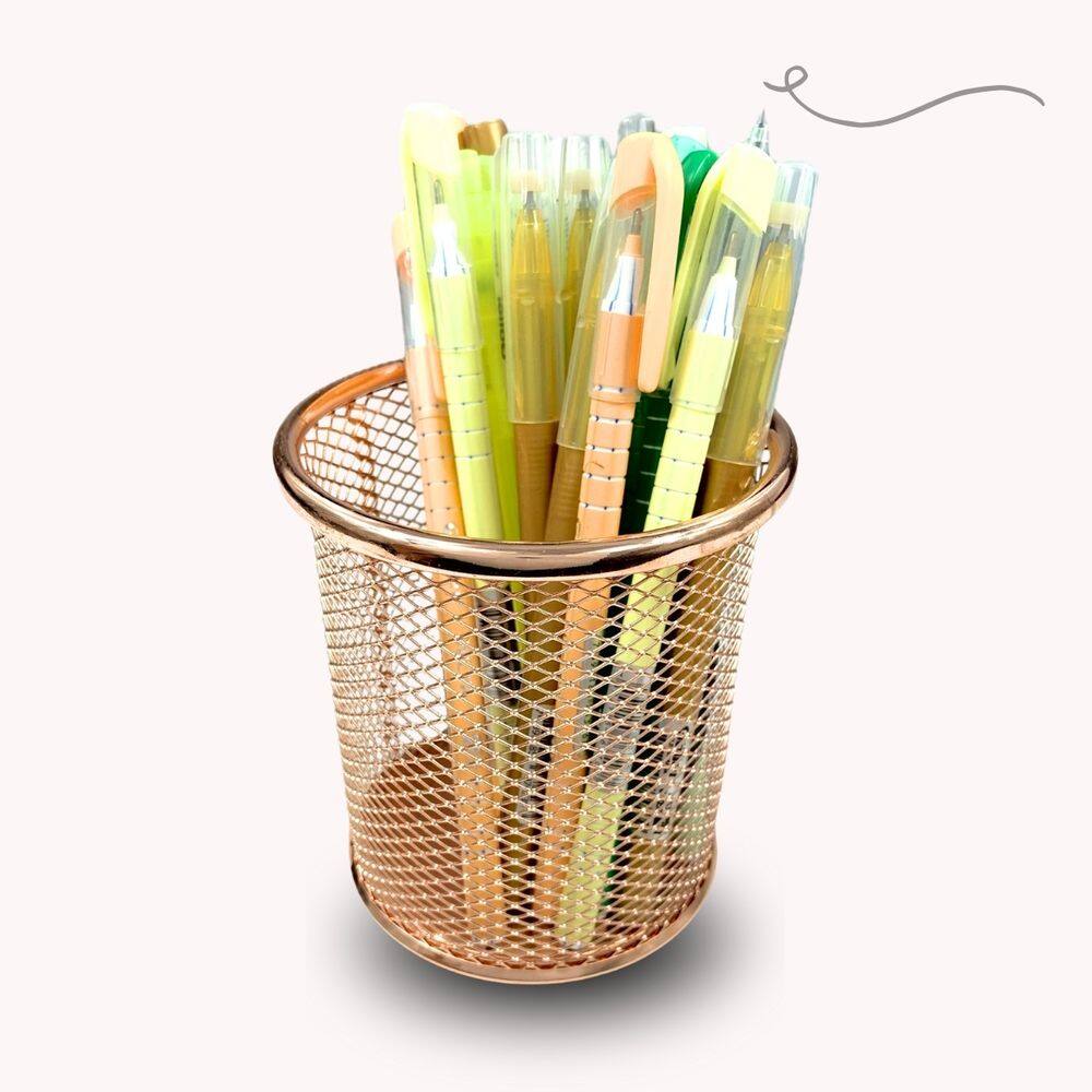 Porta Lápis E Caneta Para Home Office Brilhante Rose Gold