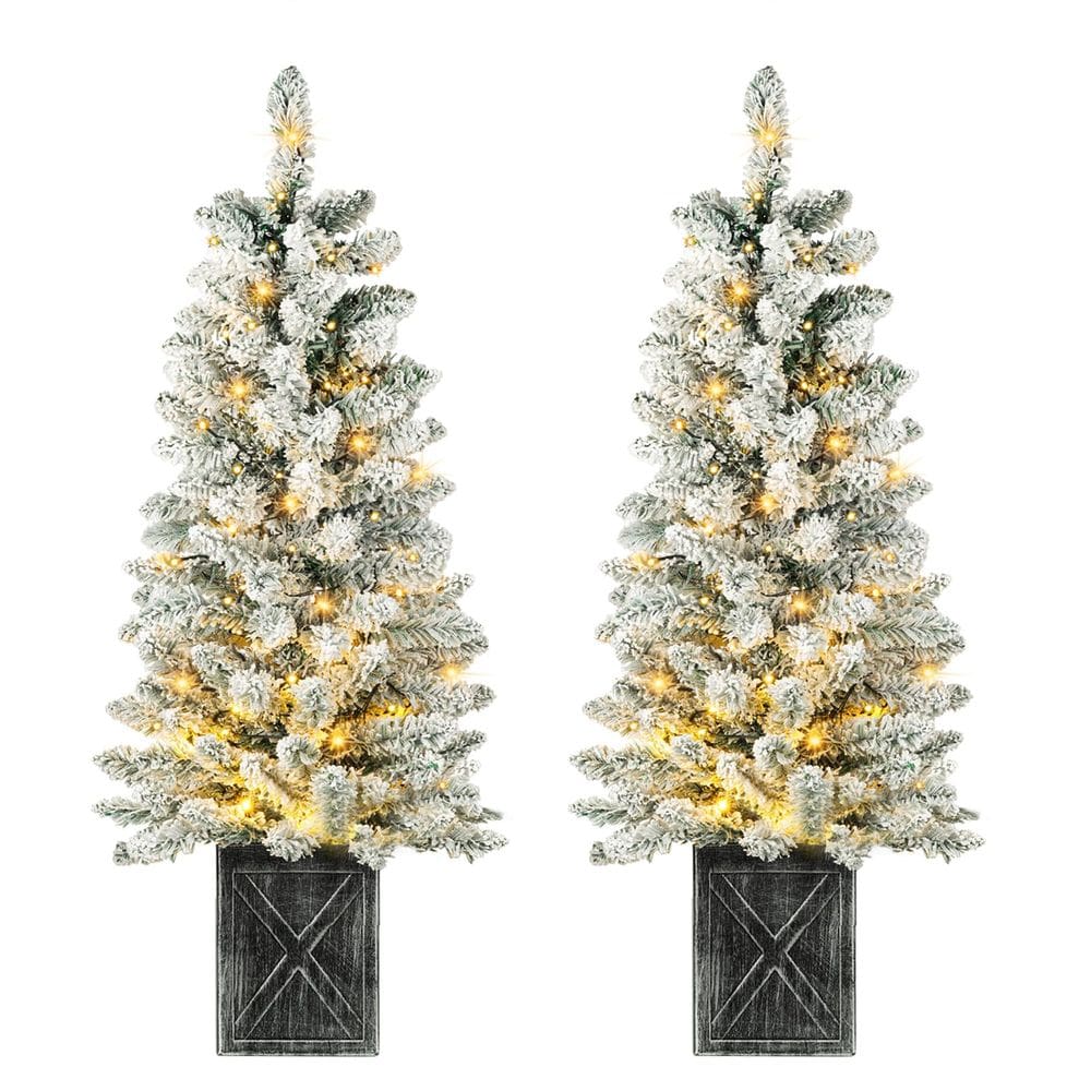 Árvore de Natal SUNNYPARK Prelit Snow Flocked de 4 pés, pacote com 2