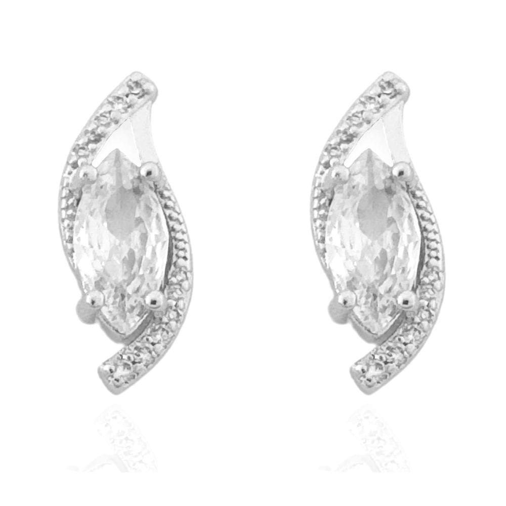 Brinco Trabalhado Com Navete Cristal Banhado a Prata